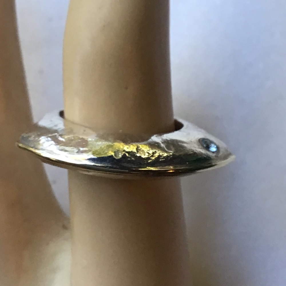 Sterling Silver Ring with Gold and Blue Topaz - Picture 2 of 7